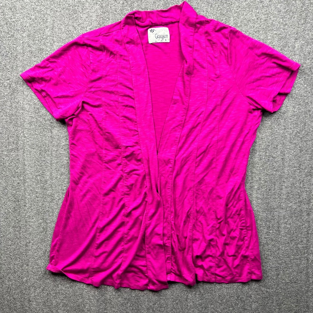 Grayson Cardigan‎ Women Medium Pink Short Sleeve Open Front Slub Knit Layering